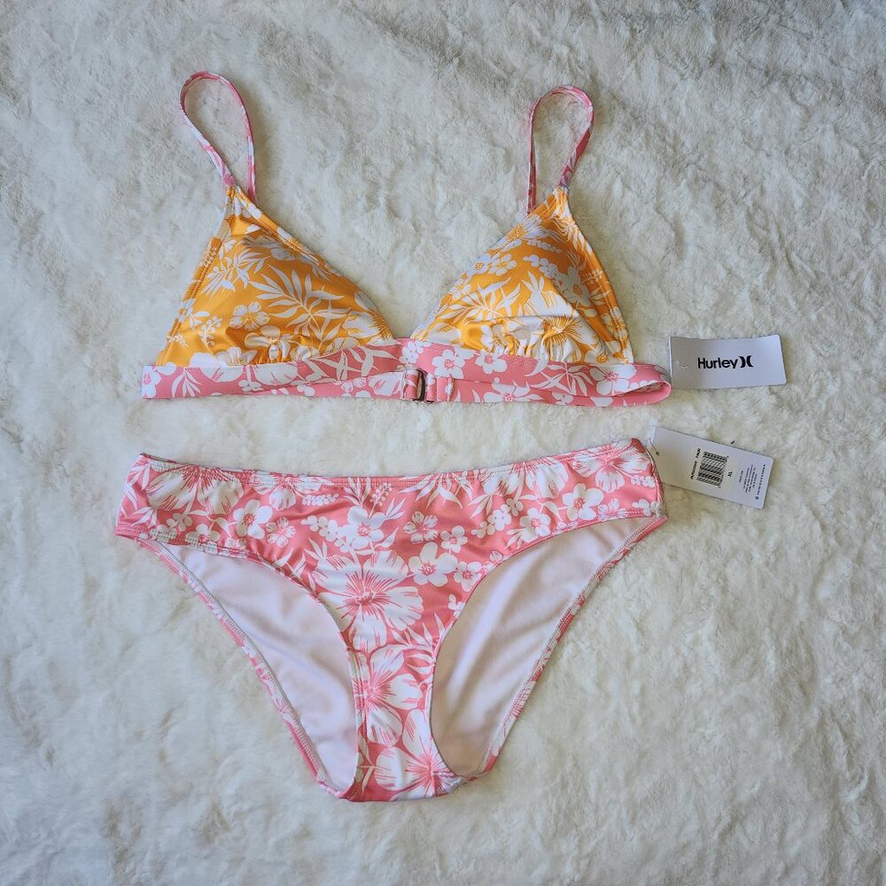 Hurley 2 Piece Swinsuit Bikini- Floral Pink and Yellow- Size XL